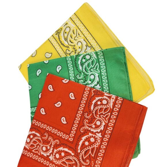 Orange Green Yellow Colorful Bandanas 21x21 Inch Square Western Style - Picture 1 of 7